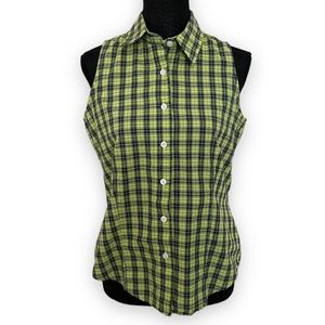 ROCKIES western jeanswear lime green blue plaid sleeveless button down tank top